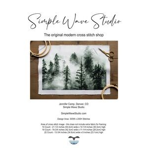 Foggy Evergreen Aspen Tree on a Mountain Counted Cross Stitch Pattern Chart